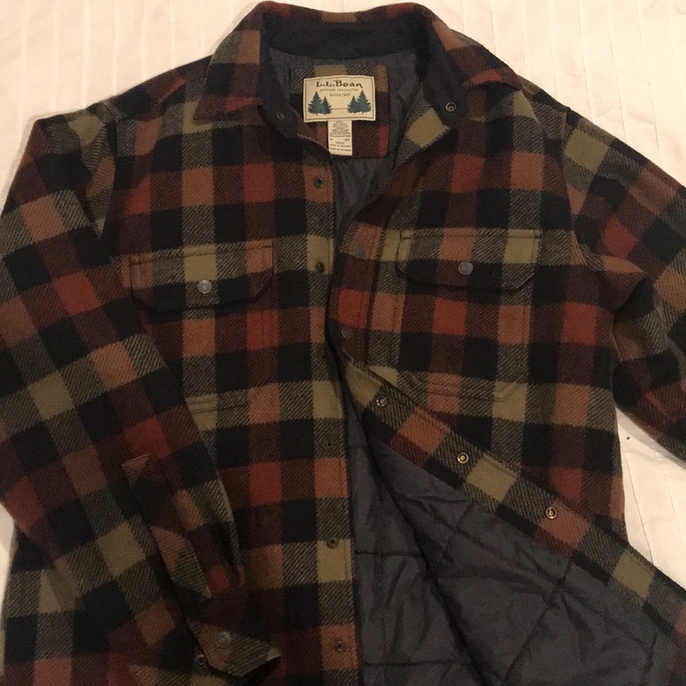 L.L. Bean Plaid Shirt Jacket - Black, Brown, Tan
